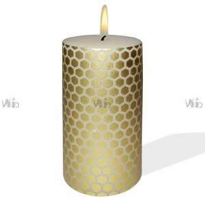 Winsome Decorative – Gold Printed Ivory Pillar Candle – Unscented – Perfect for Home Decoration, Festivals, Occasions and Events – Purely Handcrafted by Indian Artisan – SKU # CH-10729