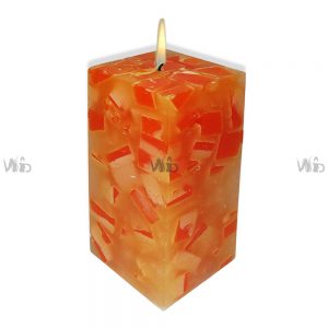 Winsome Decorative – Orange Chunks Square Pillar Candle – Scented and Unscented – Perfect for Home Decoration, Festivals, Occasions and Events – Purely Handcrafted by Indian Artisan – SKU # 156