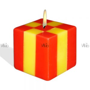 Winsome Decorative – Yellow and Orange Stripes Square Pillar Candle – Scented and Unscented – Perfect for Home Decoration, Festivals, Occasions and Events – Purely Handcrafted by Indian Artisan – SKU # CH-9820