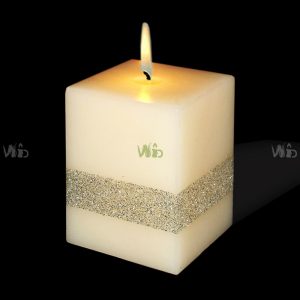 Winsome Decorative – Gold Glitter Band Square White Pillar Candle – Scented and Unscented – Perfect for Home Decoration, Festivals, Occasions and Events – Purely Handcrafted by Indian Artisan – SKU # CH-9923