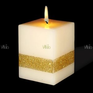 Winsome Decorative – Gold Glitter Band Square White Pillar Candle – Scented and Unscented – Perfect for Home Decoration, Festivals, Occasions and Events – Purely Handcrafted by Indian Artisan – SKU # CH-9923
