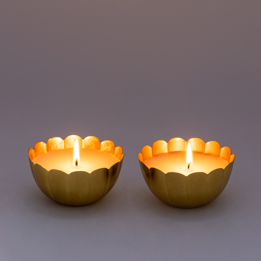 Gold Finish Metal Bowl Soy Wax Candle (Set of 2) for Diwali Gifting Home and Event Decoration Scented Soy Candle