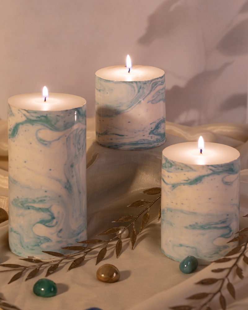 Printed Pillar Candle set of 3 Handmade for Home Decoration Festival and Corporate Gifting Scented Pillar Candle